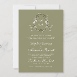 Invitación Boda Botánica de Verde Salvia Monogramada