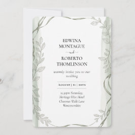 Invitación Boda botánica de viña verde salvia patrimonio