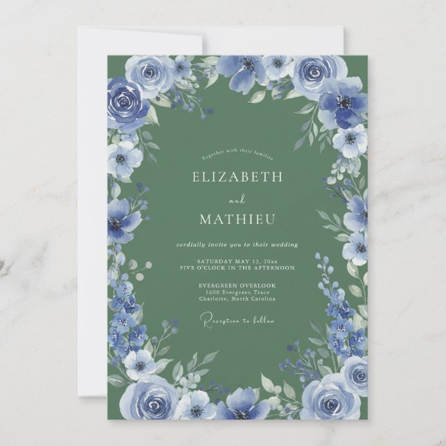 Invitación Boda Botánica del Bosque Azul (Anverso)