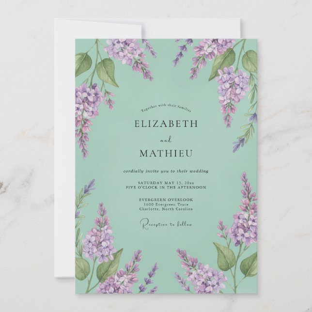 Invitación Boda Botánica Delicada a la Menta (Anverso)