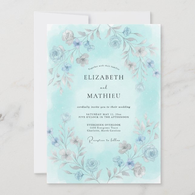 Invitación Boda Botánica Delicada Acuática (Anverso)