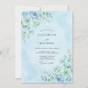 Invitación Boda Botánica Delicada Aquamarina