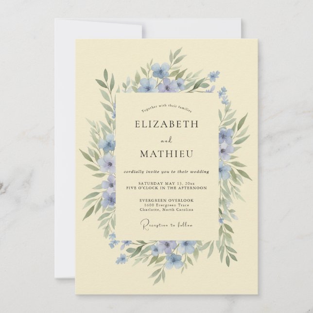 Invitación Boda Botánica Delicada Azure (Anverso)