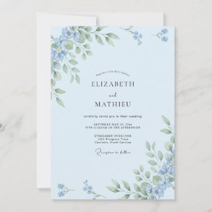 Invitación Boda Botánica Delicada Cielo Azul