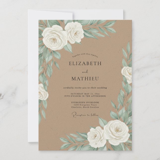 Invitación Boda Botánica Delicada Crema (Anverso)