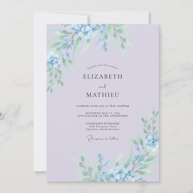 Invitación Boda Botánica Delicada de Lavanda (Anverso)