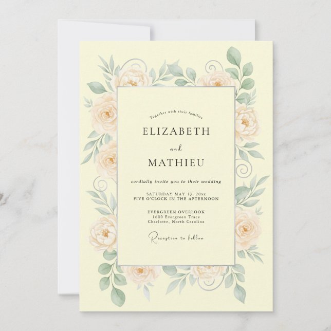 Invitación Boda Botánica Delicada de Melocotón (Anverso)