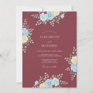 Invitación Boda Botánica Delicada en Color Granate