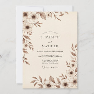 Invitación Boda Botánica Delicada Marrón