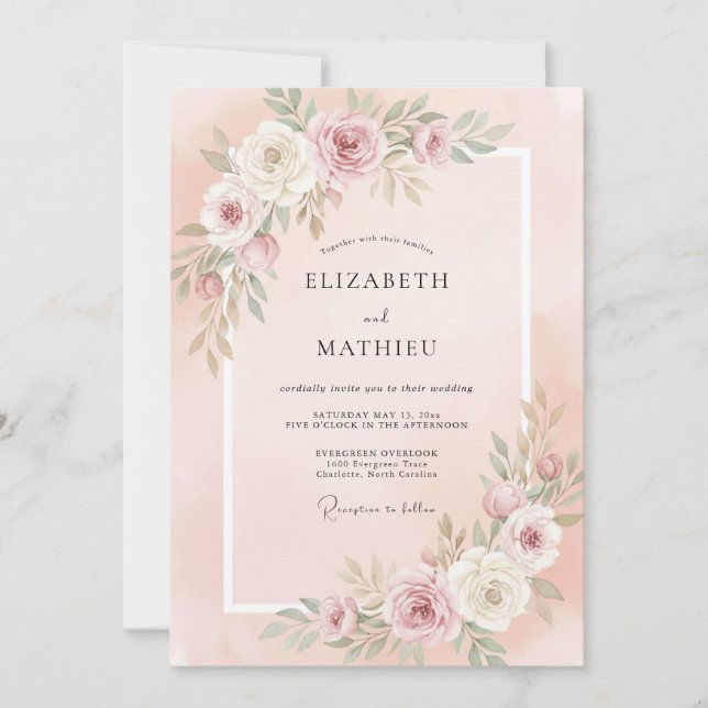 Invitación Boda Botánica Delicada Rosa Rubor (Anverso)