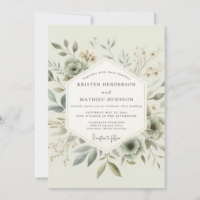 Invitación Boda Botánica Delicada Salvia (Anverso)