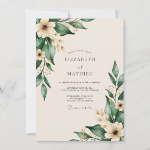 Invitación Boda Botánica Delicada Verde Esmeralda