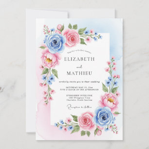 Invitación Boda Botánica Dichosa Cielo Rosado