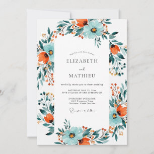 Invitación Boda Botánica Dinámica de Naranja Quemada y Verde 