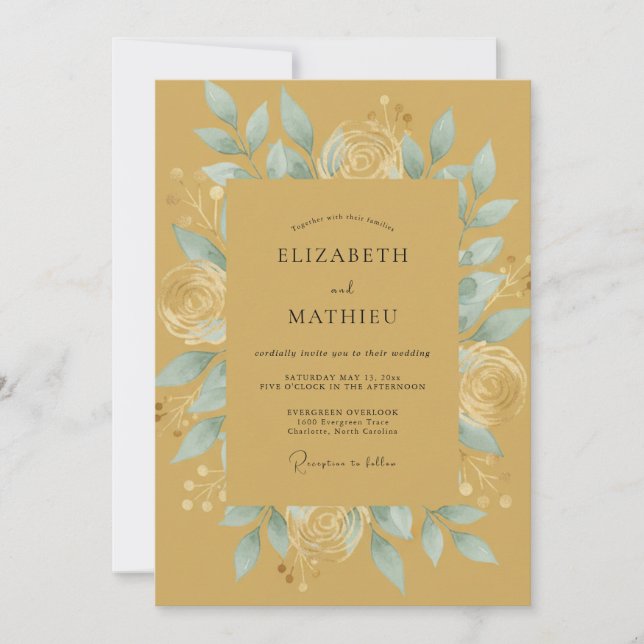 Invitación Boda Botánica Distinguida de Oro (Anverso)