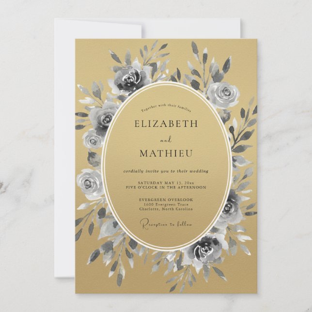 Invitación Boda Botánica Dorada Lustrosa (Anverso)