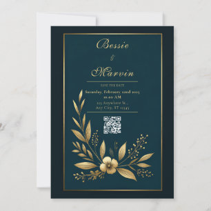 Invitación Boda Botánica Dorada Naval Malhumorada