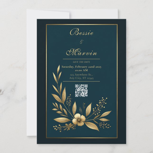 Invitación Boda Botánica Dorada Naval Malhumorada (Anverso)