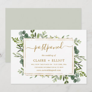 Invitación Boda Botánica Dorada y Verde Aplazada