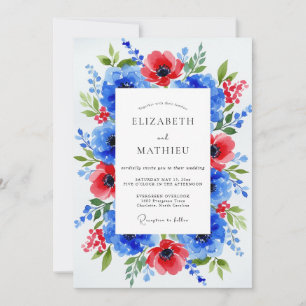 Invitación Boda Botánica Dramática Azul Real