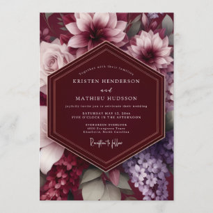 Invitación Boda Botánica Dramática de Borgoña