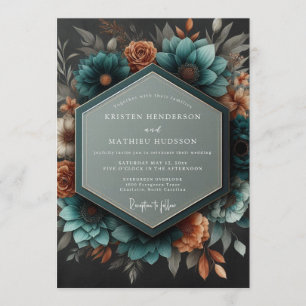 Invitación Boda Botánica Dramática de Cobre Verde