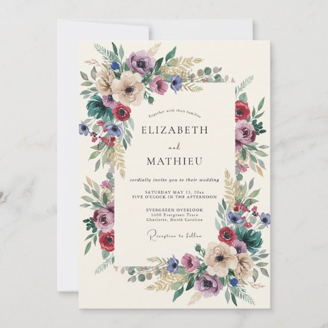 Invitación Boda Botánica Ecléctica de Borgoña (Anverso)