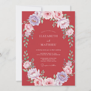 Invitación Boda Botánica Elaborada Carmesí