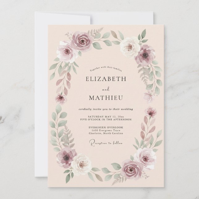 Invitación Boda Botánica Elegante con Rubor (Anverso)
