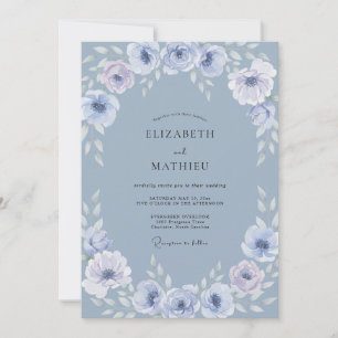 Invitación Boda Botánica Elegante de Azul Acero