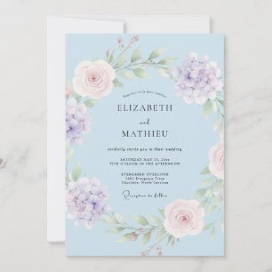 Invitación Boda Botánica Elegante de Azul Pálido