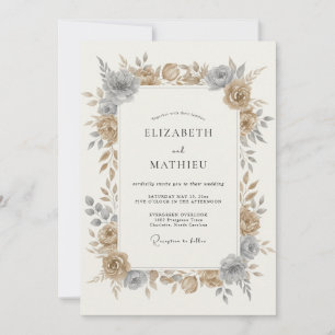 Invitación Boda Botánica Elegante de Bronce