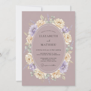 Invitación Boda Botánica Elegante de Color Malva