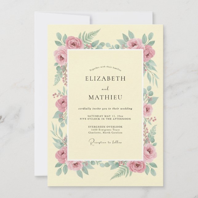 Invitación Boda Botánica Elegante de Crema (Anverso)