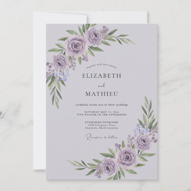 Invitación Boda Botánica Elegante de Lavanda (Anverso)