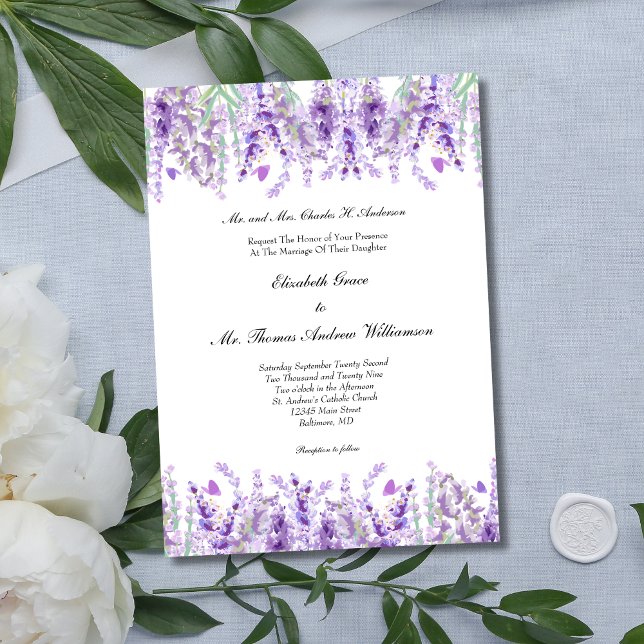 Invitación Boda Botánica Elegante De Lavanda Floral (Lavender Floral Botanical Elegant Watercolor Wedding Invitation)
