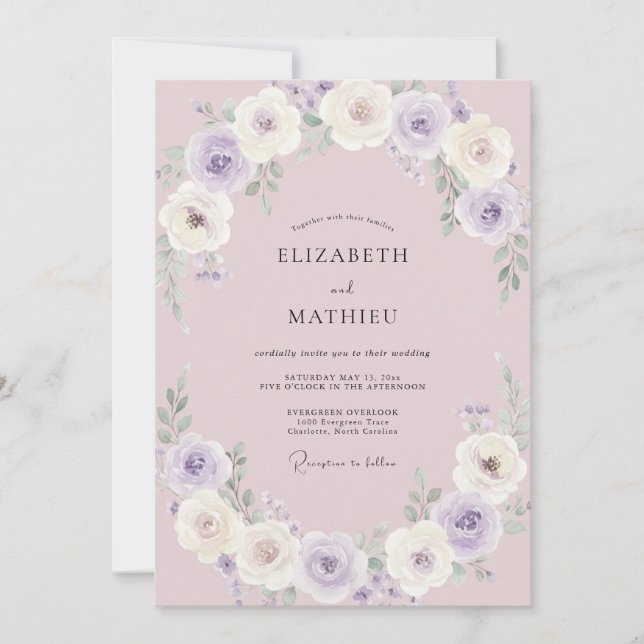 Invitación Boda Botánica Elegante de Lila (Anverso)