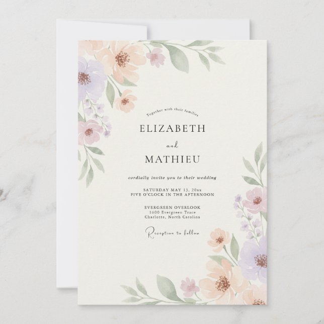 Invitación Boda Botánica Elegante de Melocotón (Anverso)