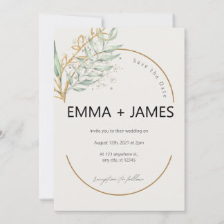 Invitación Boda Botánica Elegante De Oro De Verdor