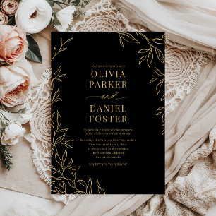 Invitación Boda Botánica Elegante de Oro Negro