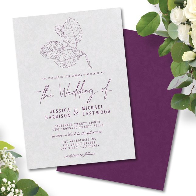 Invitación Boda Botánica Elegante de Pluma Moderna Plata Gris (Subido por el creador)