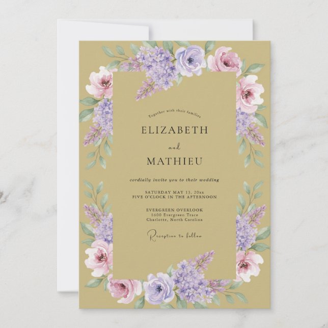 Invitación Boda Botánica Elegante Dorada (Anverso)