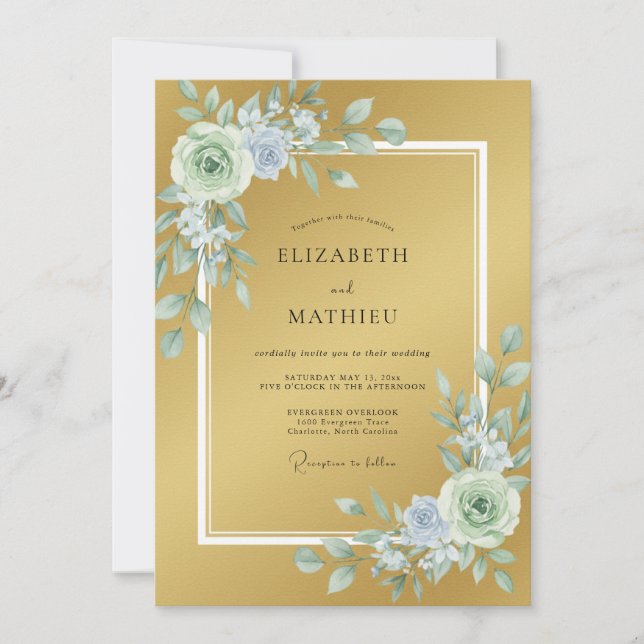 Invitación Boda Botánica Elegante Dorada (Anverso)