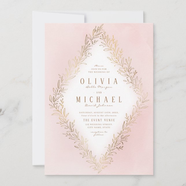 Invitación Boda botánica elegante dorada Rubor (Anverso)
