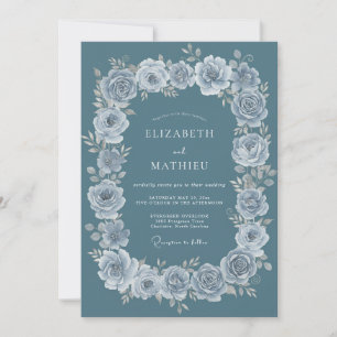 Invitación Boda Botánica Elegante en Azul Turquesa Polvorient