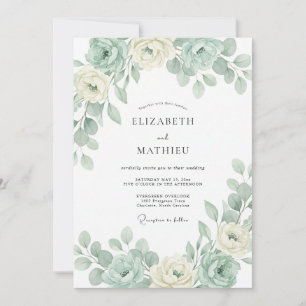 Invitación Boda Botánica Elegante en Verde Menta