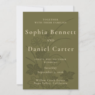 Invitación Boda Botánica Elegante en Verde Oliva