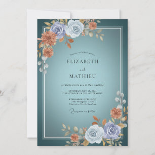 Invitación Boda Botánica Elegante en Verde Teal
