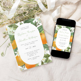 Invitación Boda Botánica Elegante Naranja Mandarín