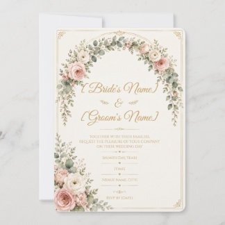 Invitación Boda Botánica Elegante Rosa Rubor